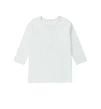 White Ribbed Tee 3/4 Sleeve