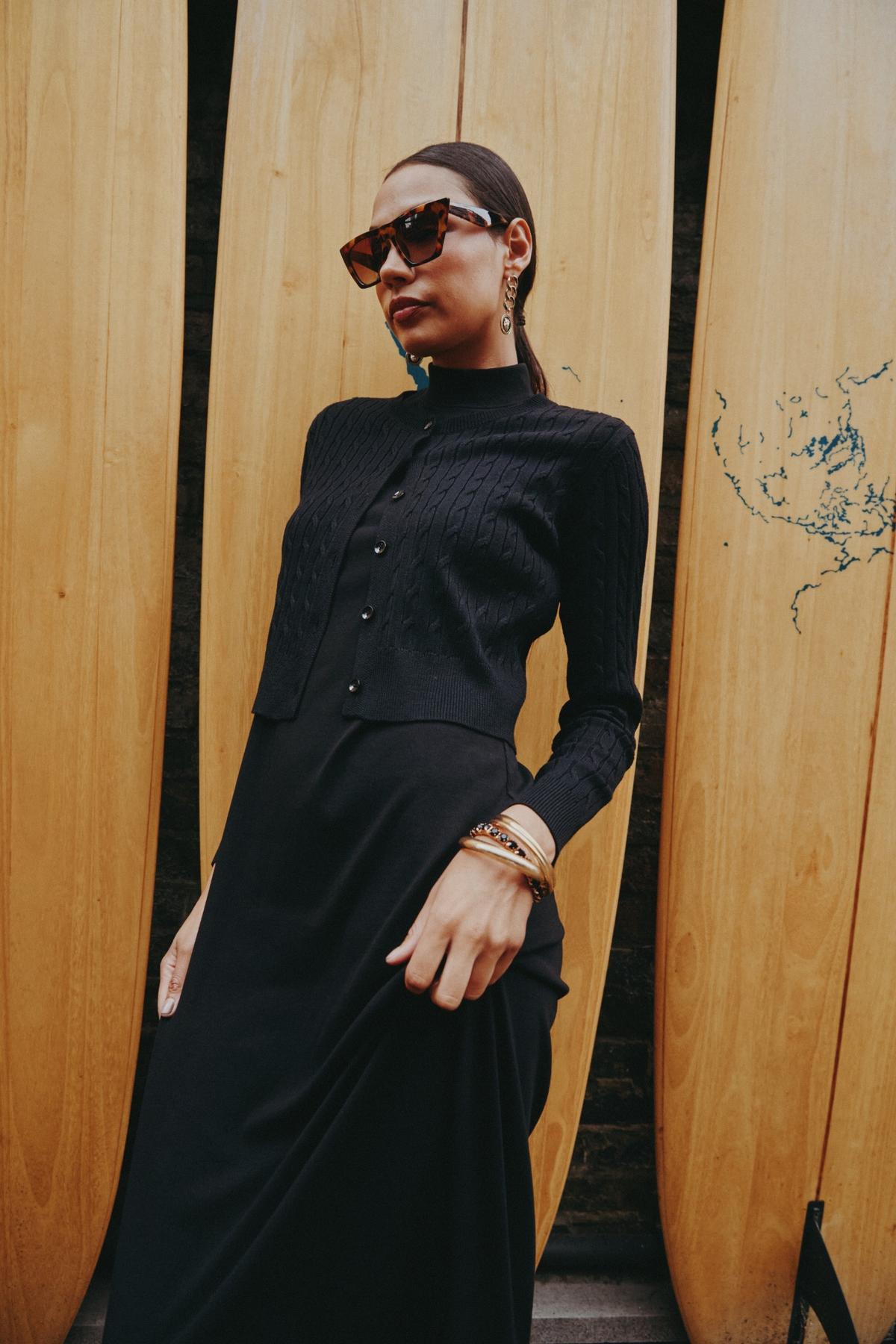 Cableknit Cardigan with Ribbed Maxi Olive - Image 3