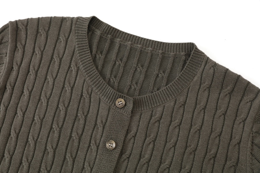 Cableknit Cardigan with Ribbed Maxi Olive - Image 6
