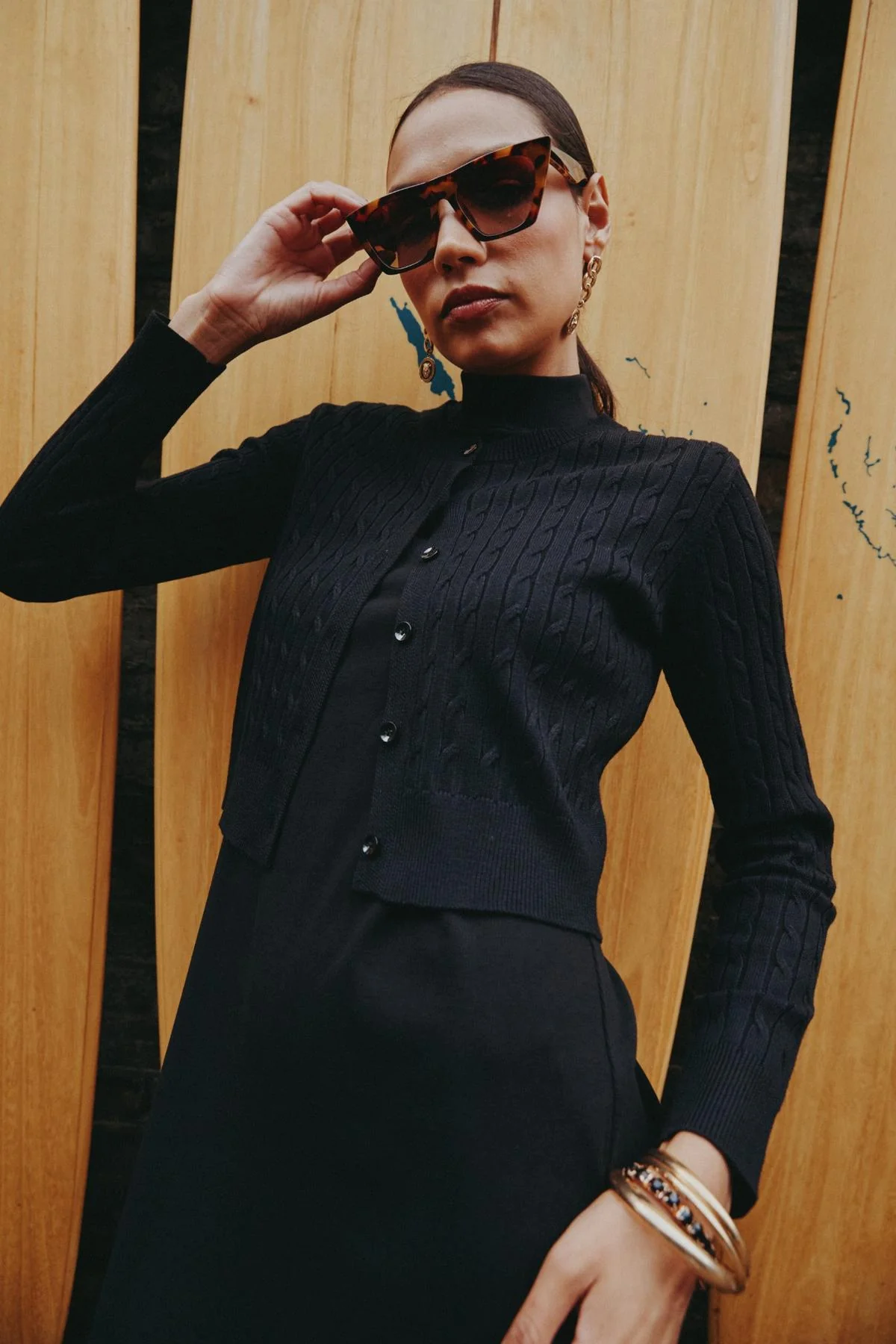 Cableknit Cardigan with Ribbed Maxi Olive - Image 4