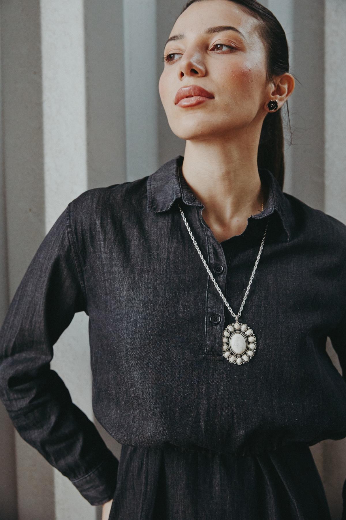 Black Denim Jumper Shirt Set - Image 7