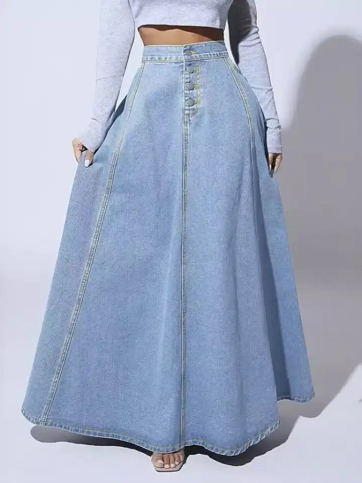 Denim A-lined Maxi Skirt - Image 2