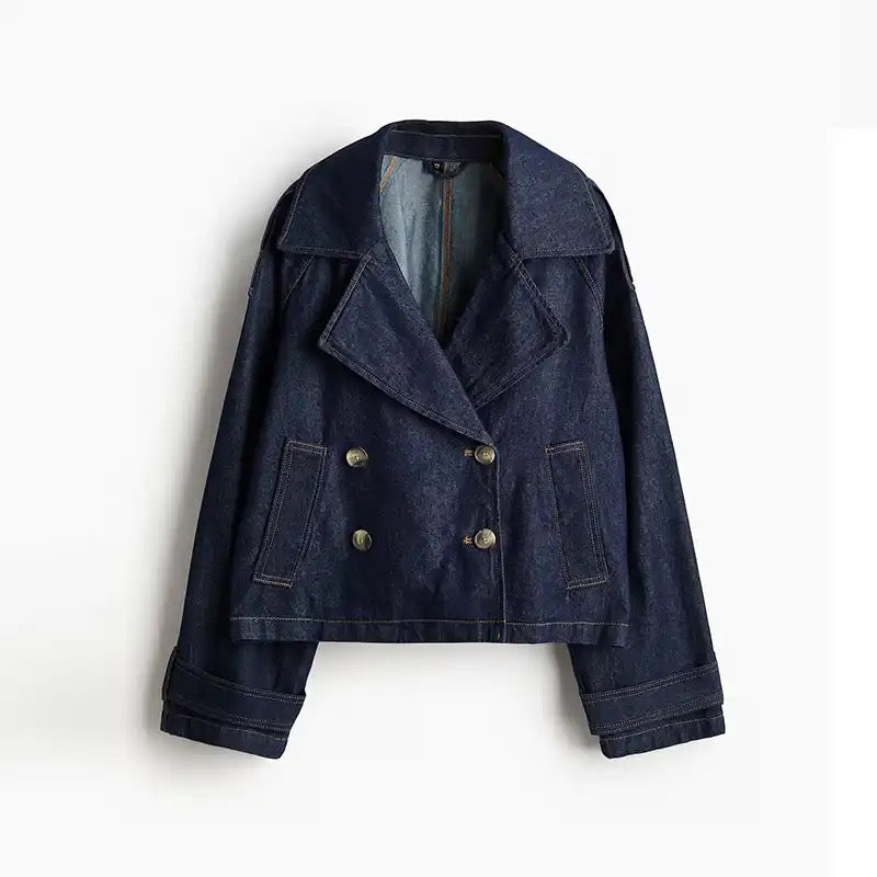 Denim Crop Trench Jacket - Image 2