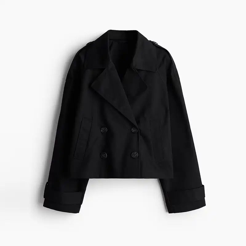 Denim Crop Trench Jacket - Image 4
