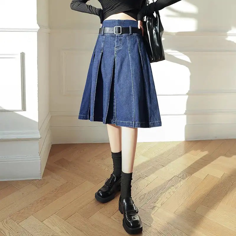 Denim Pleated Skirt
