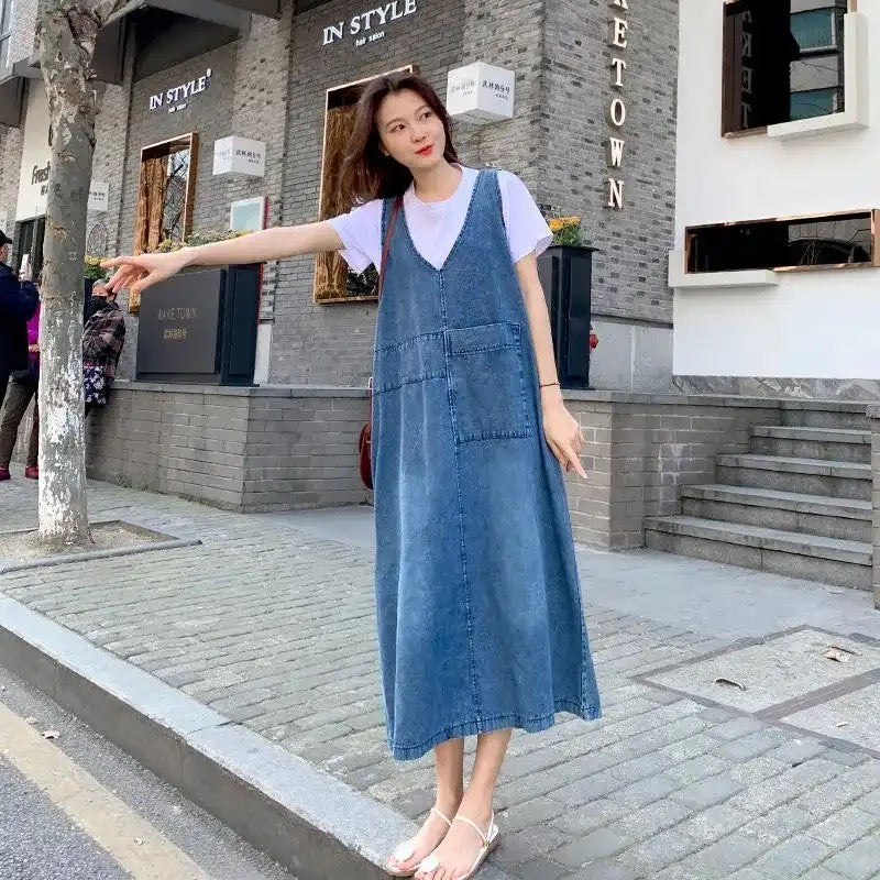 Denim V-Neck Midi Dress - Image 2