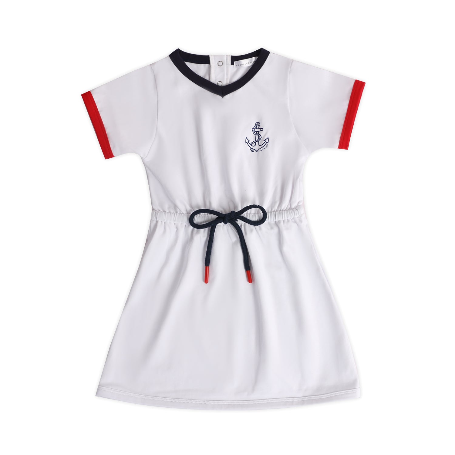 Girls White Drawstring Dress- The Harbor Collection