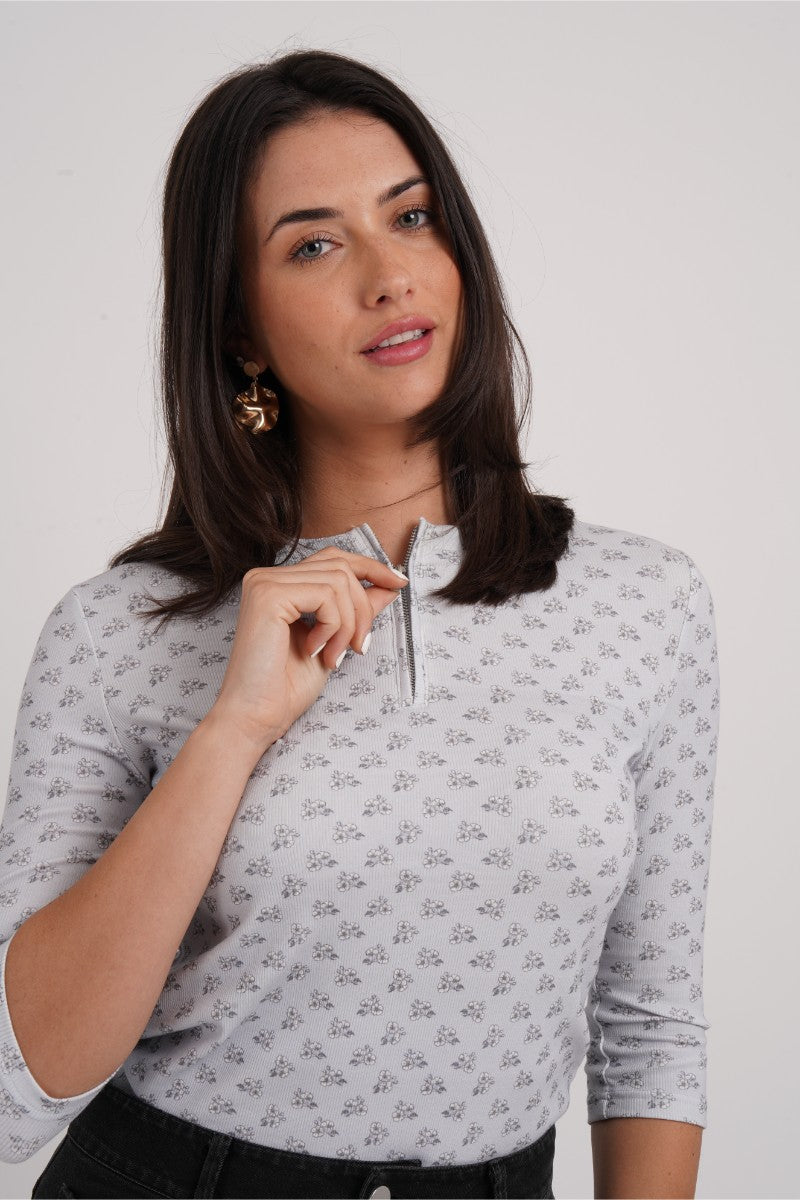 Pink Print Zipper Tee - Image 3