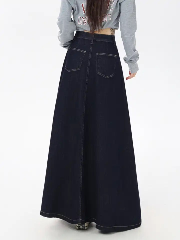 High Waist Denim Maxi Skirt - Image 2