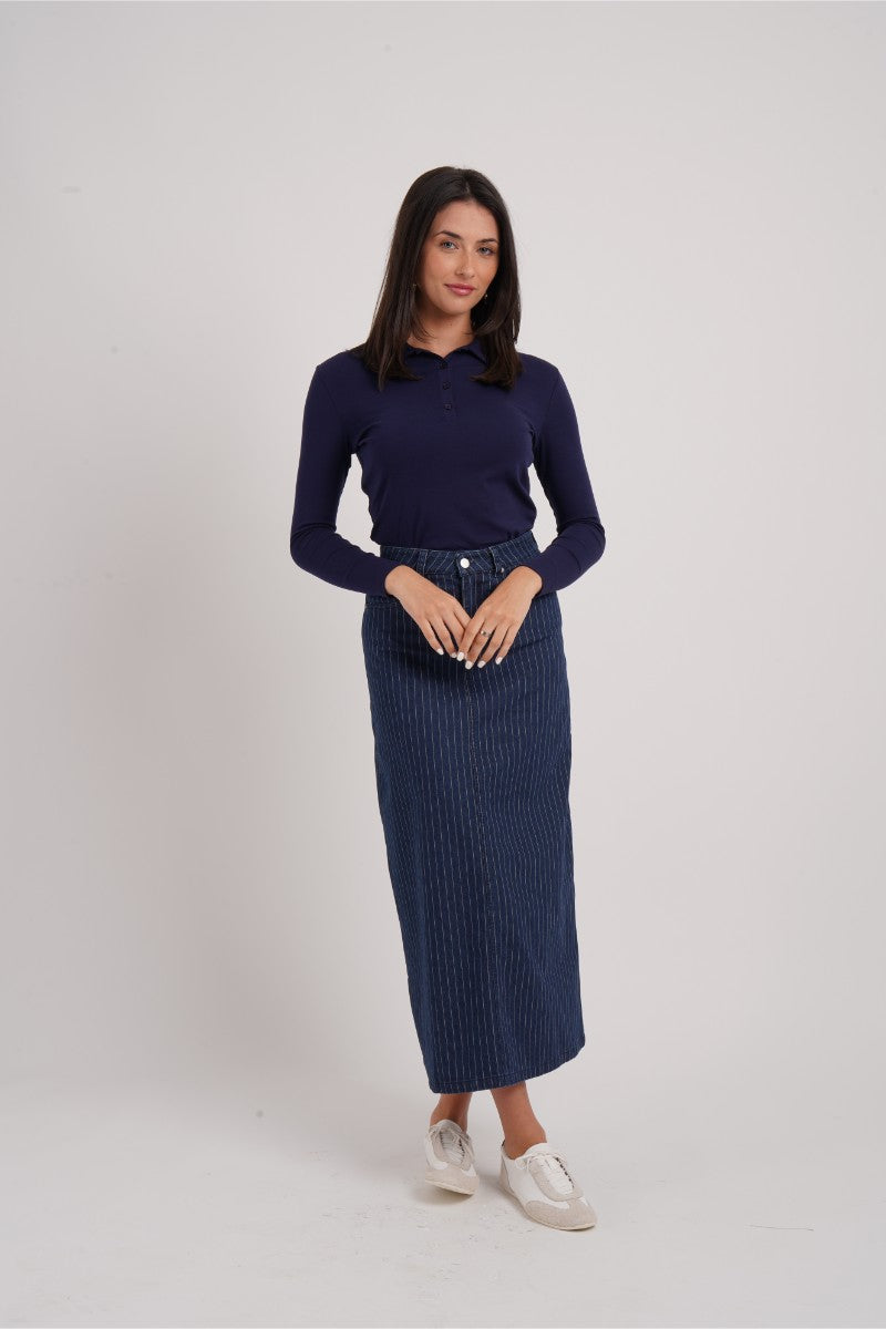 Pinstripe Denim Skirt - Image 3