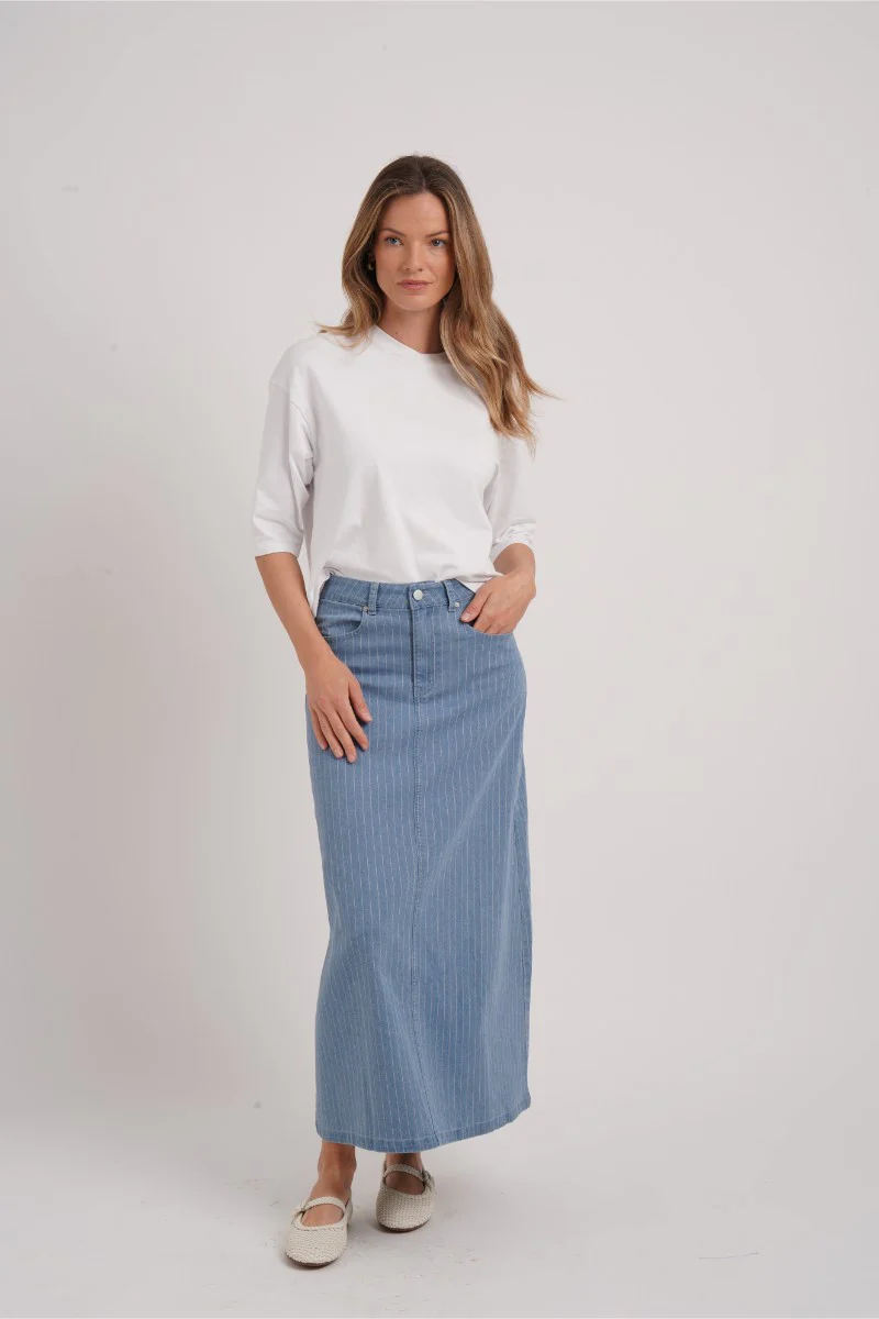 Pinstripe Denim Skirt - Image 2
