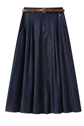 Pleated Denim Skirt - Image 2