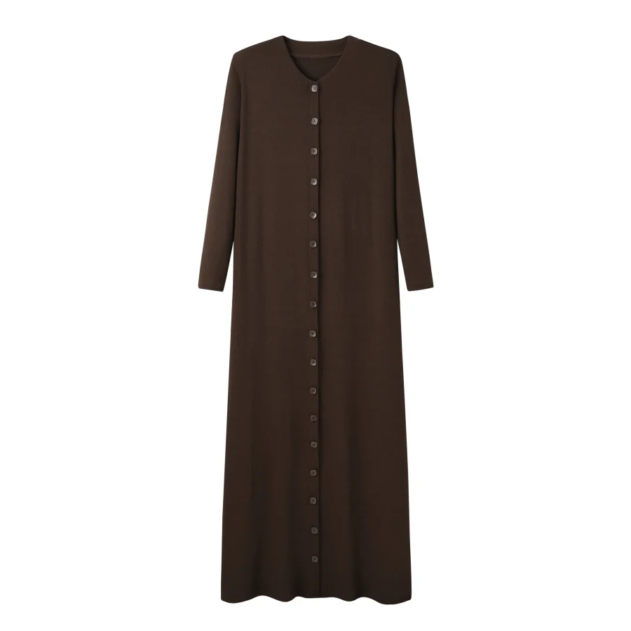Ribbed Button Maxi Brown - Image 4