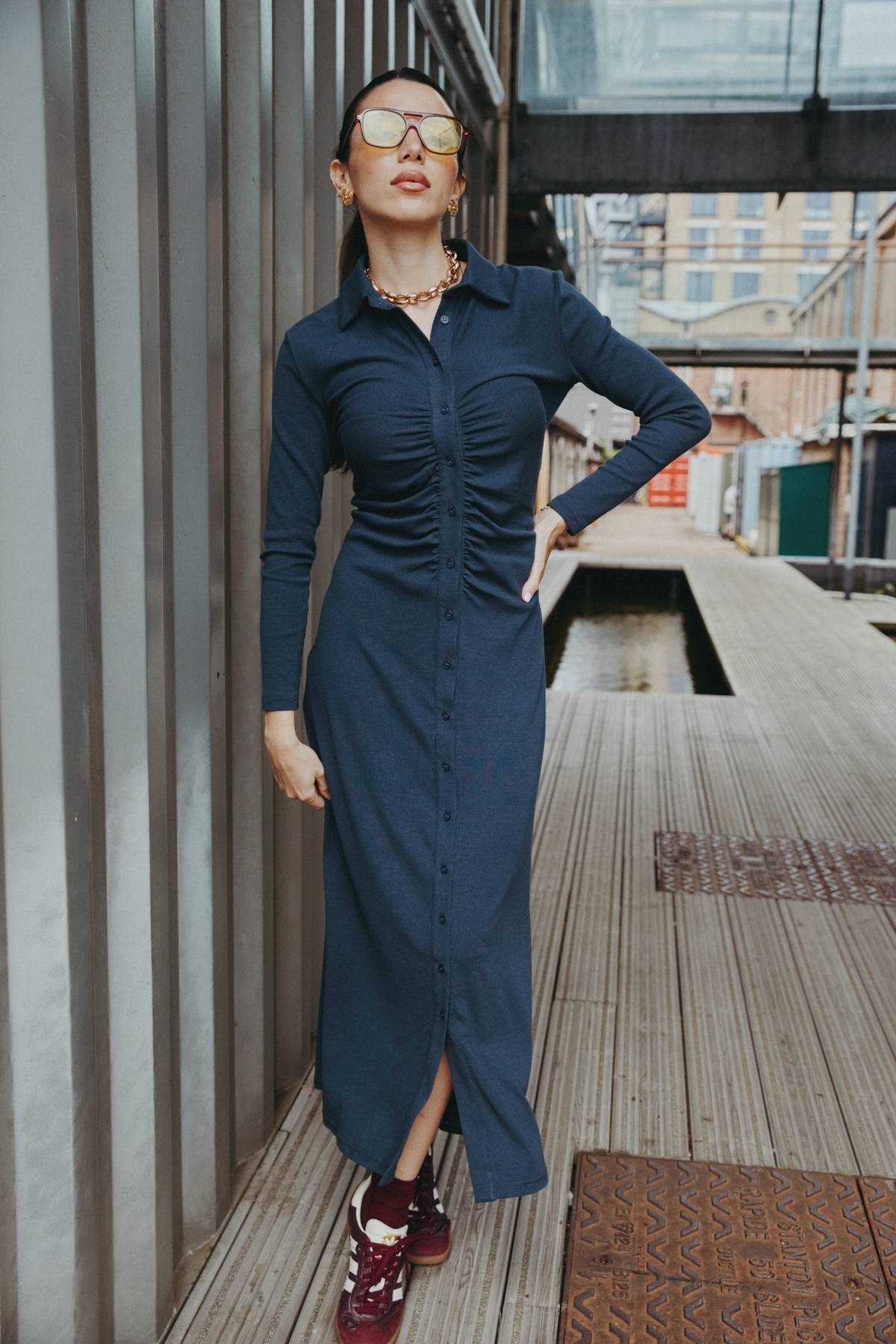 Ribbed Ruched Dress Deep Blue - Image 3