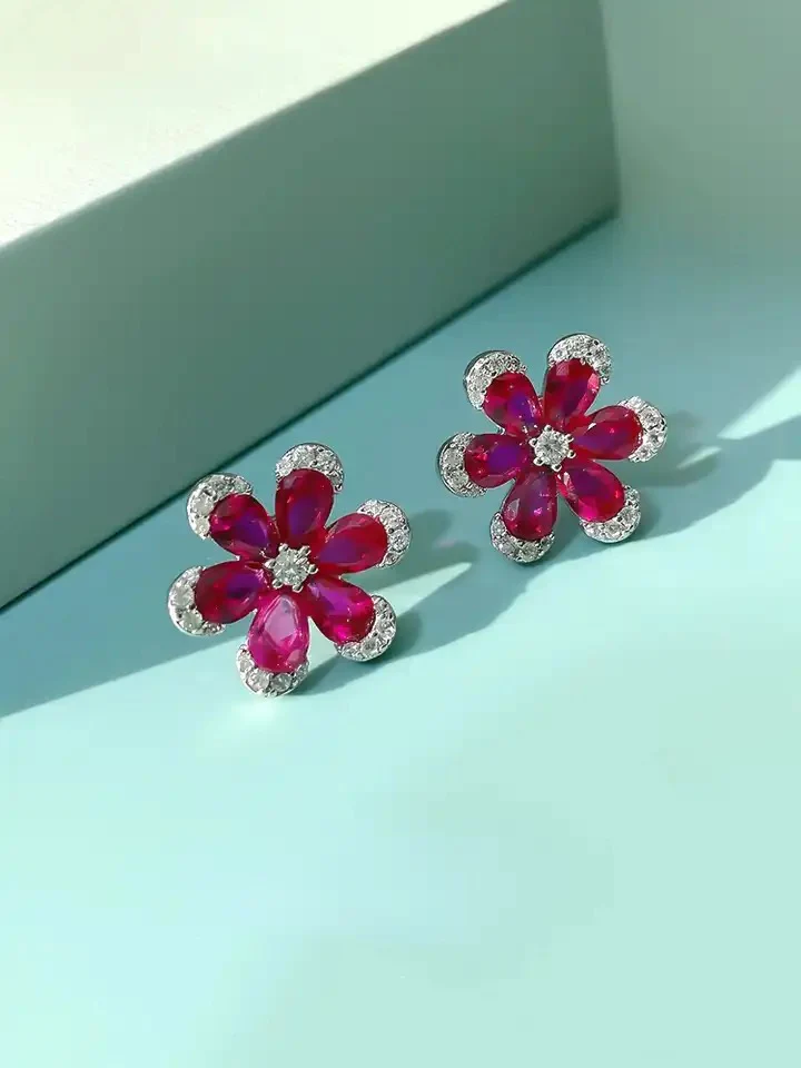 Ruby Flower Earrings