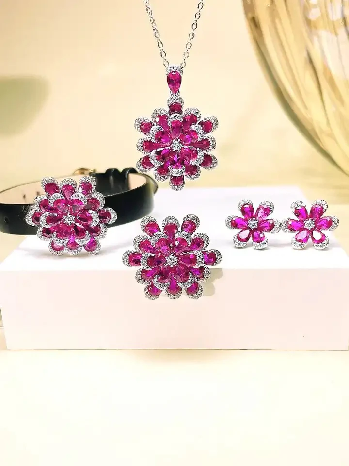 Ruby Flower Earrings - Image 2