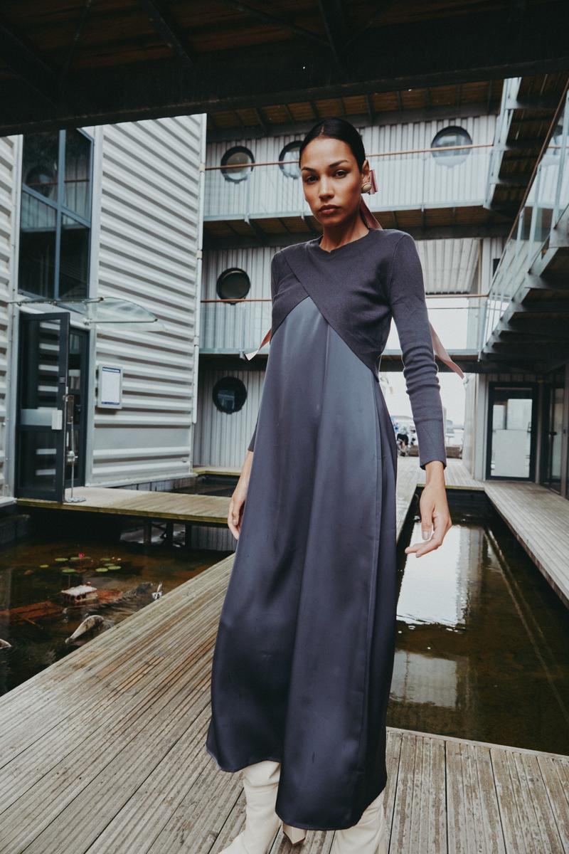 Satin Slip Dress x Knit Top - Image 2