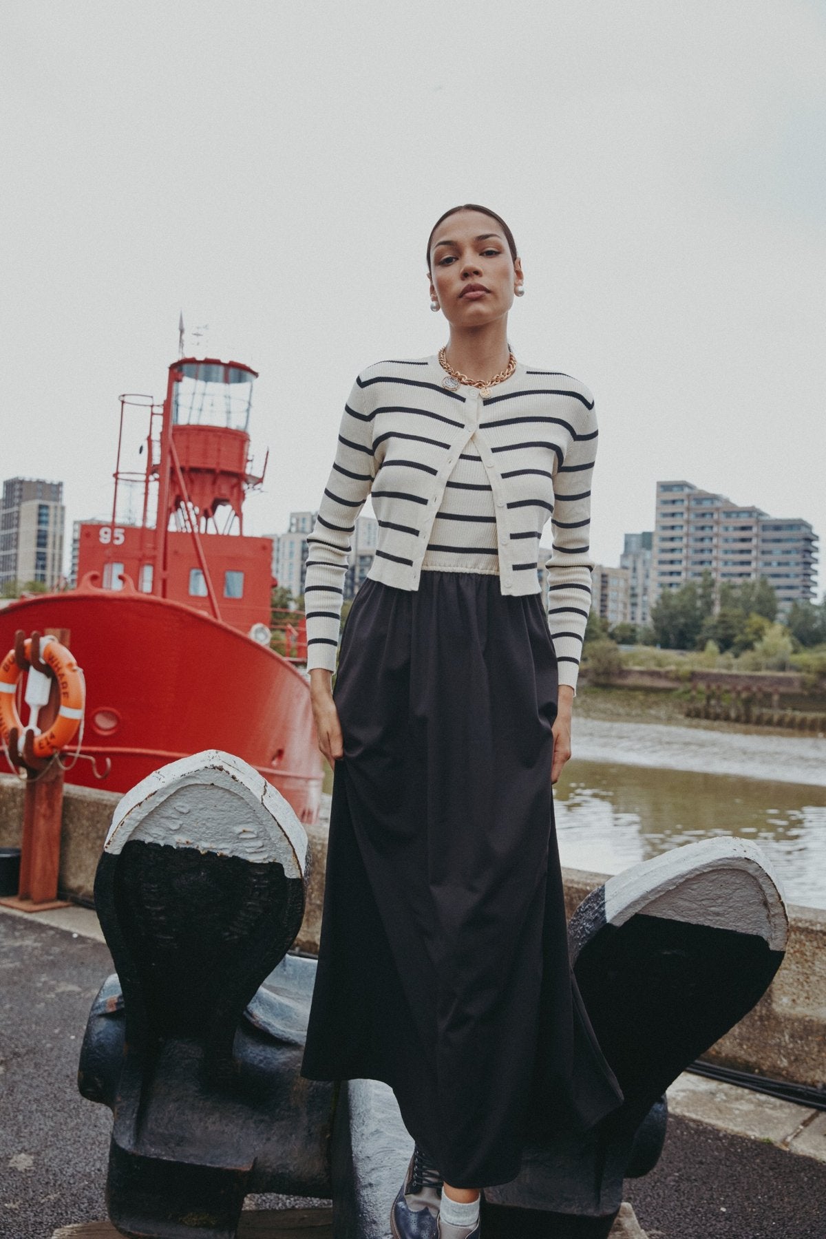 Sleeveles Jumper Dress and Knit Cardigan Cream - Image 2