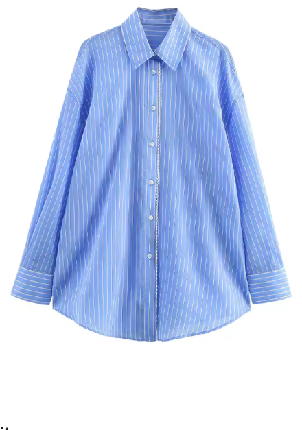 Striped Shirt With Lace Trimming - Image 2