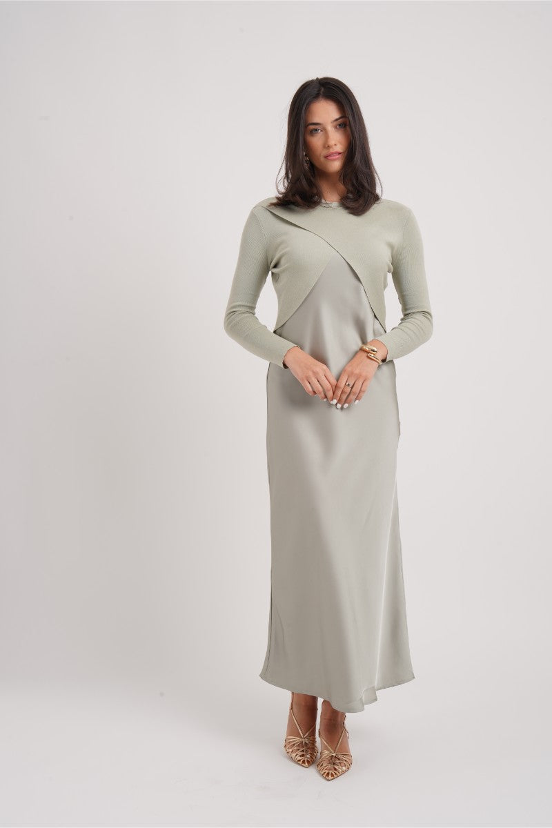 Knit Top x Satin Dress
