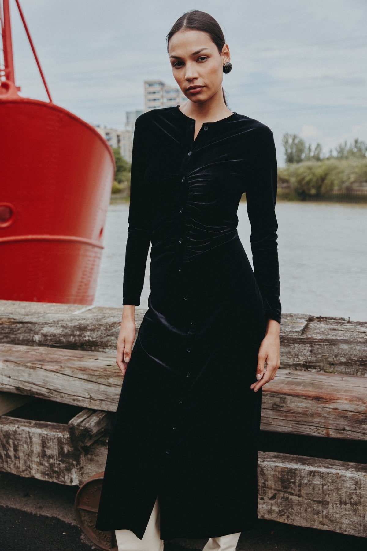 Velour Ruched Print Maxi - Image 2